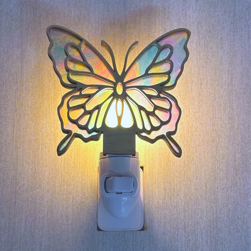 Handcrafted Butterfly Night Light Iridescent Plug In Wall‎ Lamp Pastel Handmade